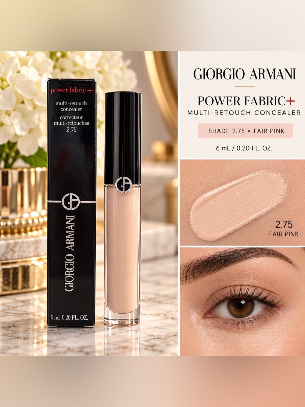 Giorgio Armani Power Fabric+ Concealer 2.75 Fair Pink 6ml NIB